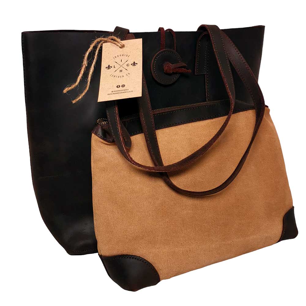 Vestal Ladies Genuine Full Grain Crazy Horse Leather Tote Bag Canvas WatchBoyz