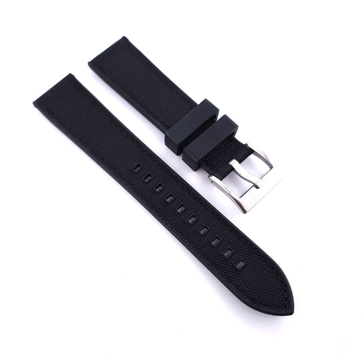 Hybrid FKM Rubber & Sailcloth Strap - (Black, Steel Hardware)