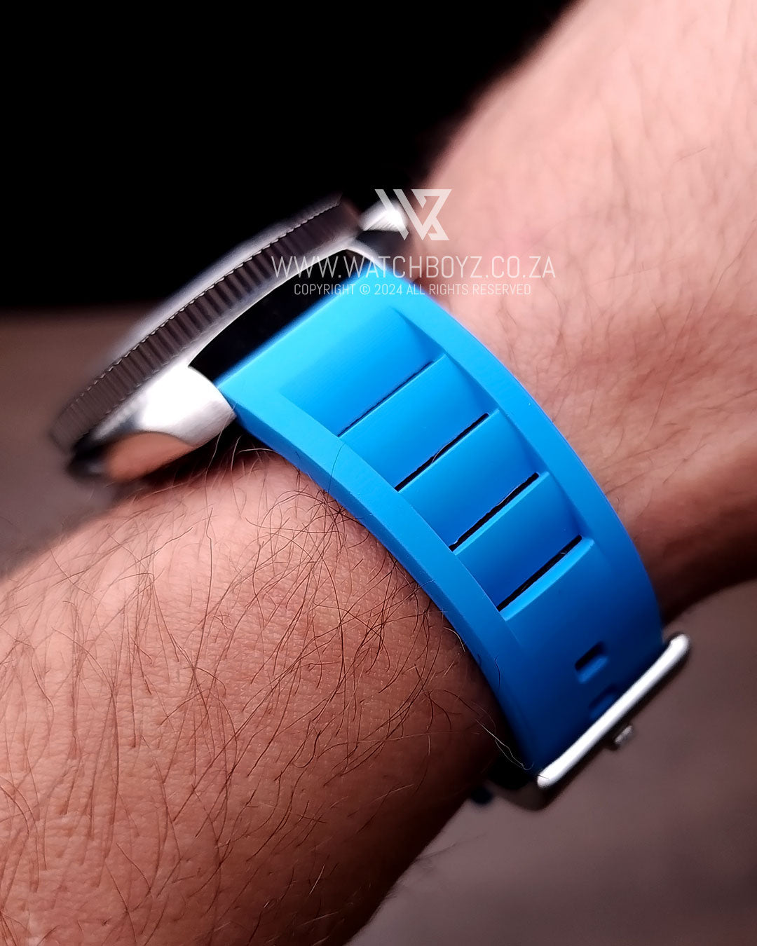 FKM Rubber Vented Watch Strap - (Sky Blue, Steel Hardware)