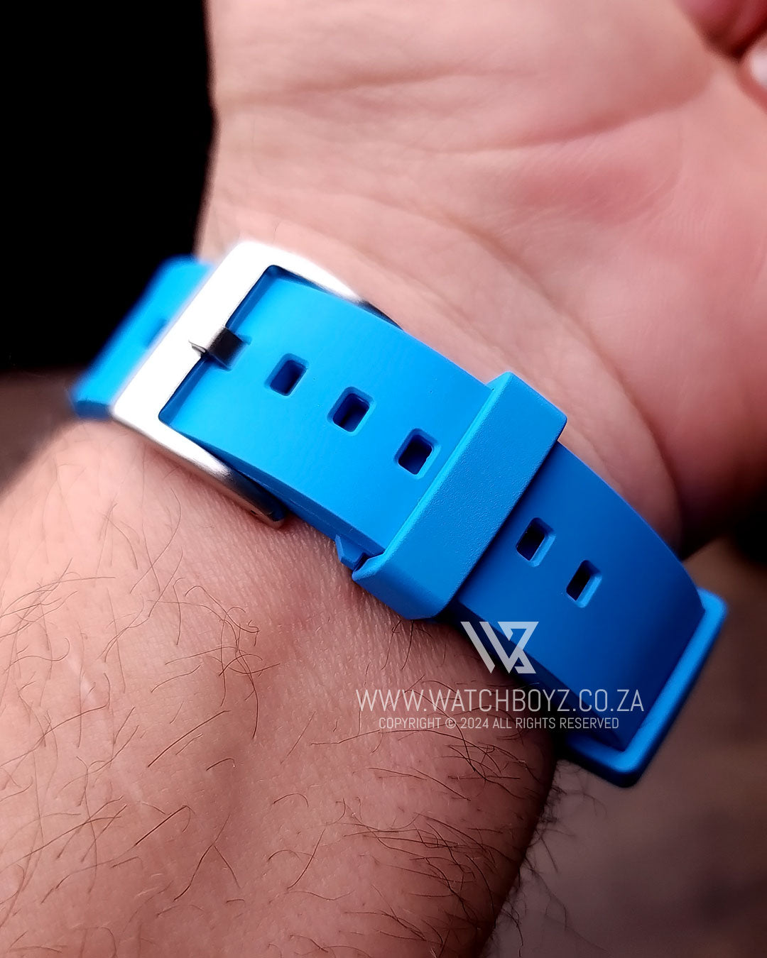 FKM Rubber Vented Watch Strap - (Sky Blue, Steel Hardware)